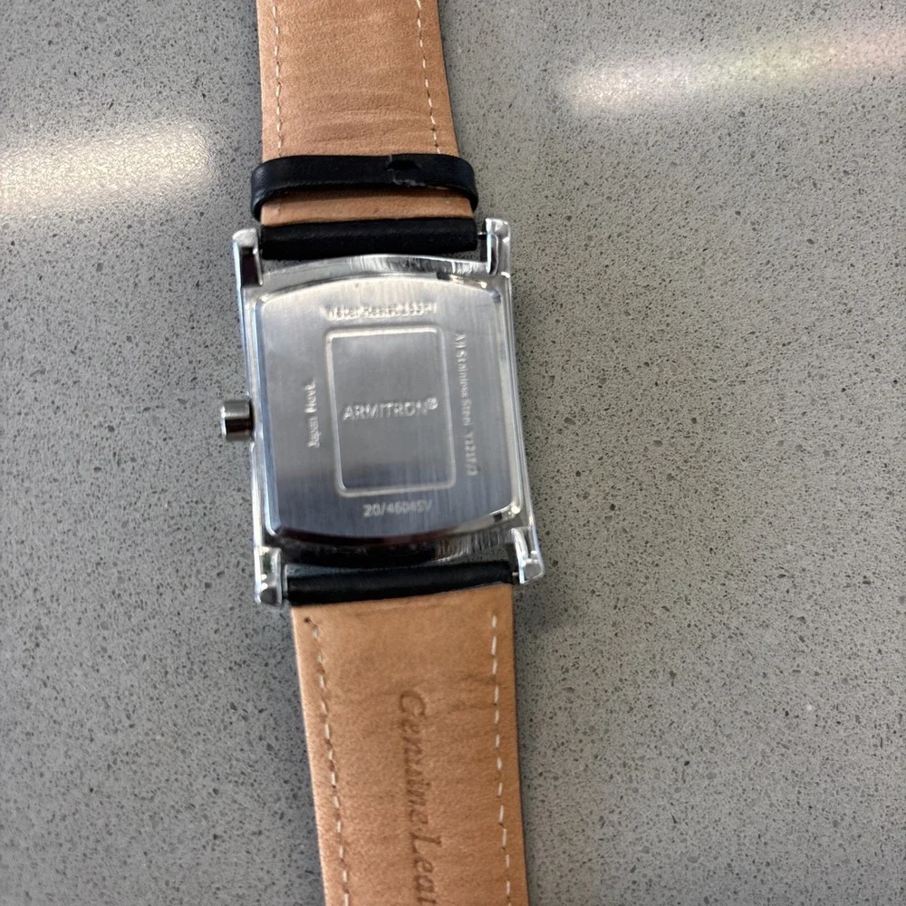 Armitron Men's Genuine Crystal Accented Leather Strap Watch 20/4604BKGPBK‎